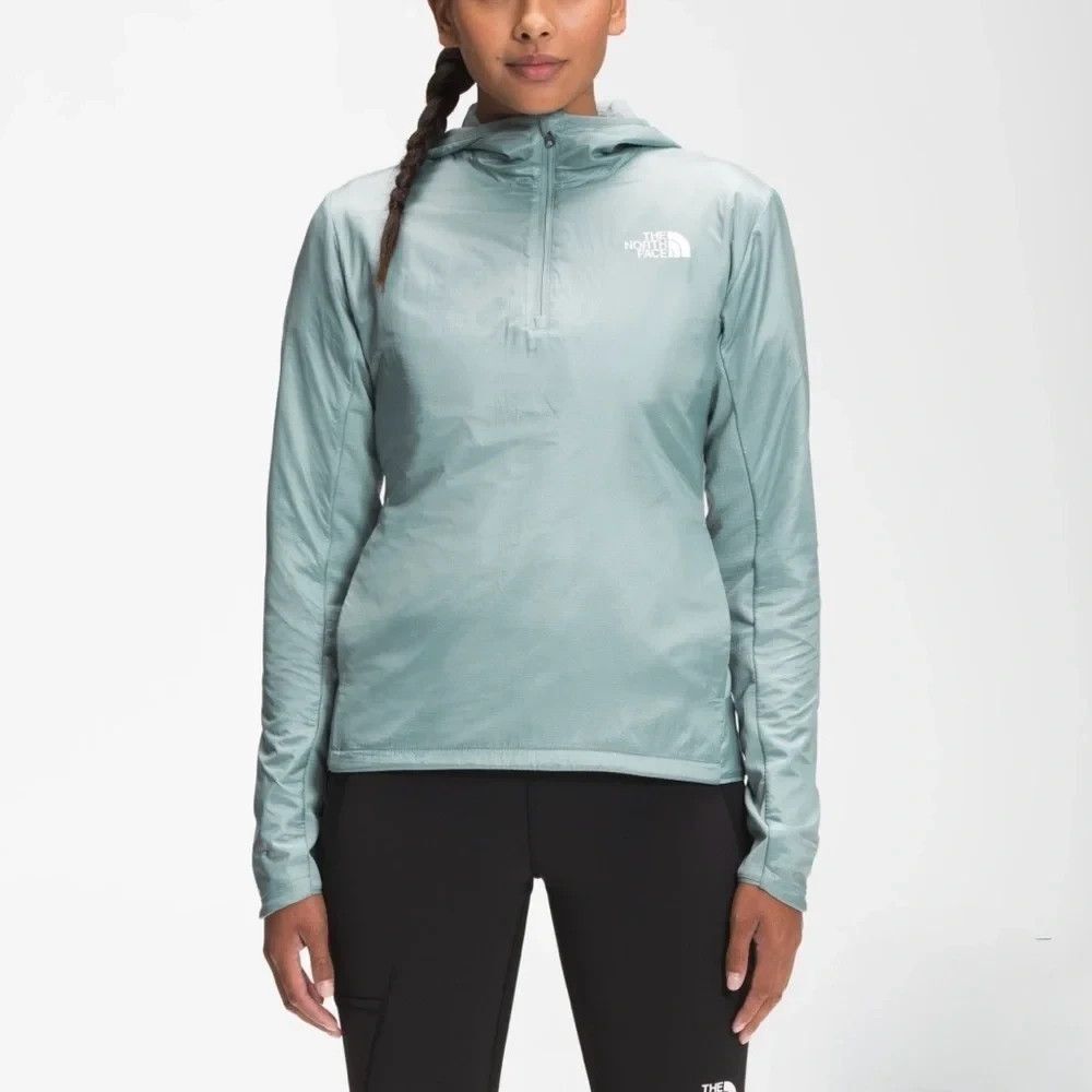 THE NORTH FACE Winter Warm 1/4 Zip Hoodie Silver/Blue Grid Fleece Trail Top L